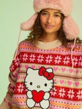 Hello Kitty And Friends Fair Isle Sweater Pink Size Small Oversized
